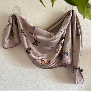 Square Satin Scarf/Bandana Purple with Butterflies